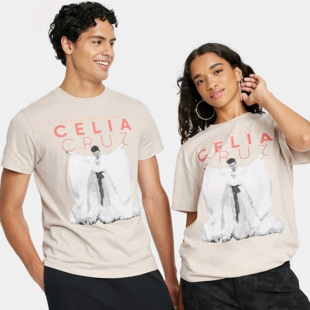 Latino Heritage Month Adult Short Sleeve Celia Cruz Graphic T-Shirt - Tan 1X